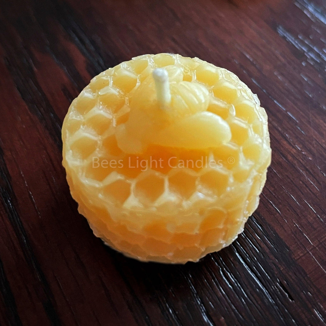 Honeycomb Beeswax Tealight Candles with Bee Embossed | All Natural Bees Wax Tealights | Miniature Candle Creations | Handcrafted in USA PURE - Bees Light Candles