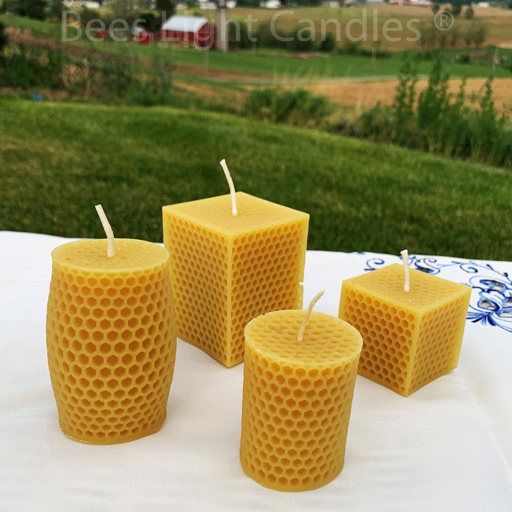 Honeycomb Candle Set | 100% Natural Beeswax | Honey Comb | Cube | Square | Rectangle | Cylinder | Curvy | Tabletop Decor Candles | Bees Wax - Bees Light Candles