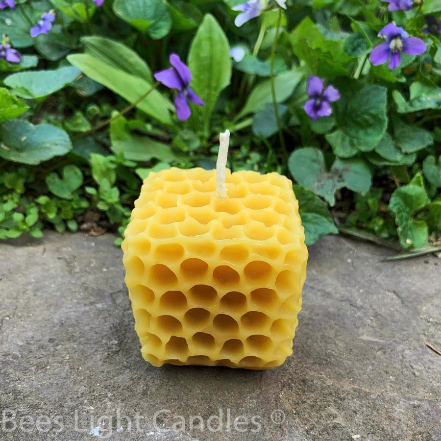 Honeycomb Cube Candle | 100% All Natural Beeswax | Handmade in USA | Bees Wax Honey Comb Square Candles | Bee Box | Spring | Summer | Fall - Bees Light Candles