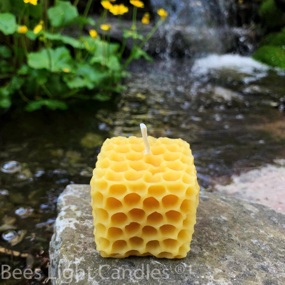 Honeycomb Cube Candle | 100% All Natural Beeswax | Handmade in USA | Bees Wax Honey Comb Square Candles | Bee Box | Spring | Summer | Fall - Bees Light Candles