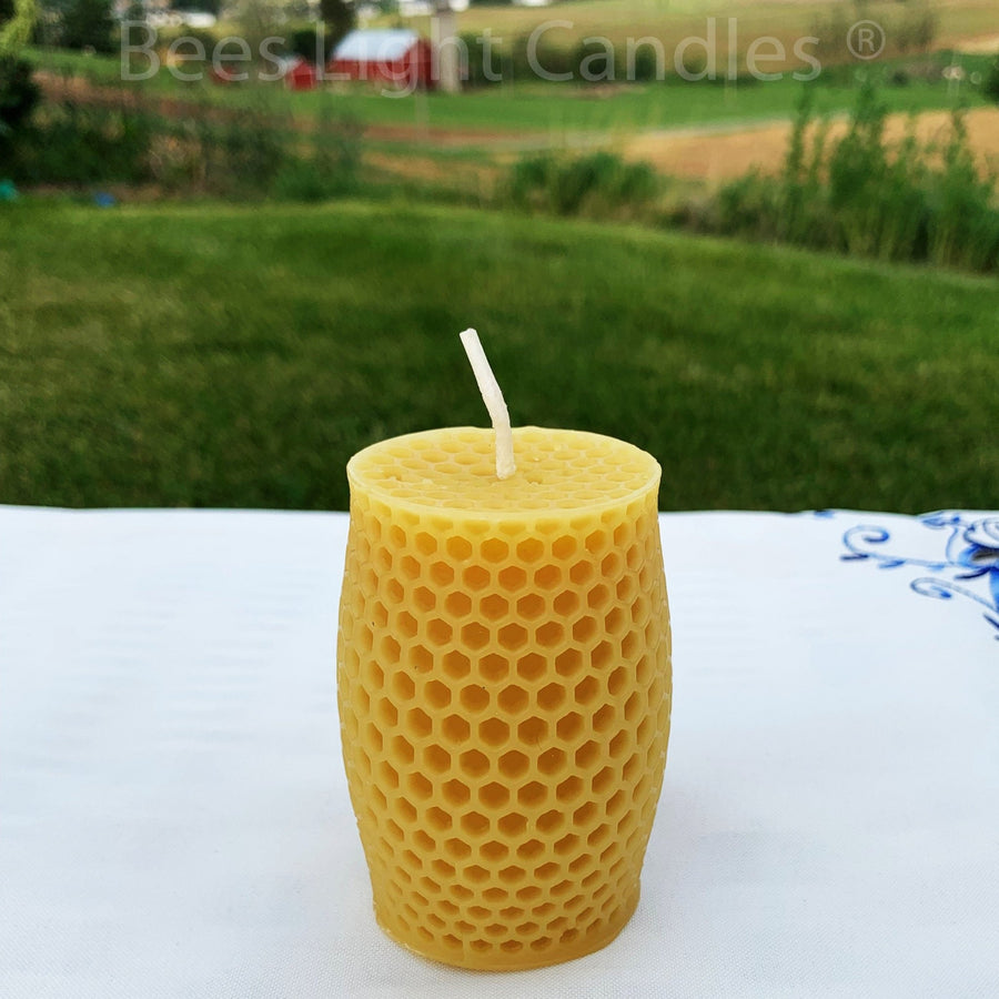 Honeycomb Curvy Pillar Candle | 100% All Natural Beeswax | Pure and Clean Burning | Modern Design | Pure Artistic Candles | Cylinder Pillars - Bees Light Candles