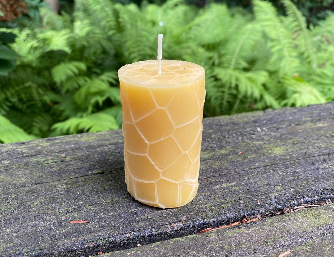 Honeycomb Pattern Beeswax Pillar Candle | 100% All Natural Bees Wax Candles | Honey Aroma | Unscented | USA Handmade Modern Designer Style - Bees Light Candles