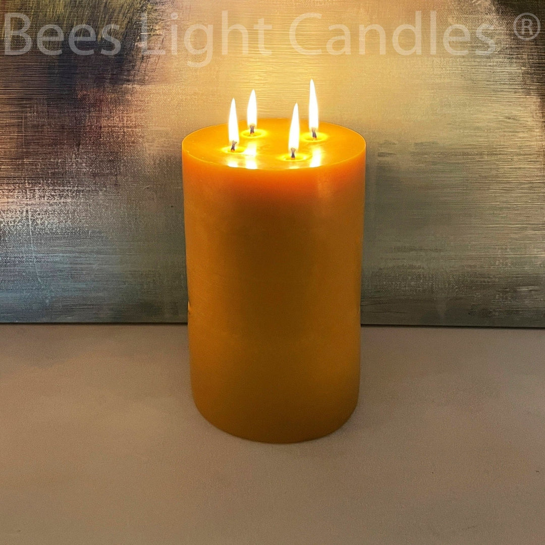 HUGE 6"x9" BEESWAX Pillar Candle All Natural Bees Wax | Six Inch Wide 9 Inches Tall | Clean Burning Pure Unscented Candles | Handmade in USA - Bees Light Candles