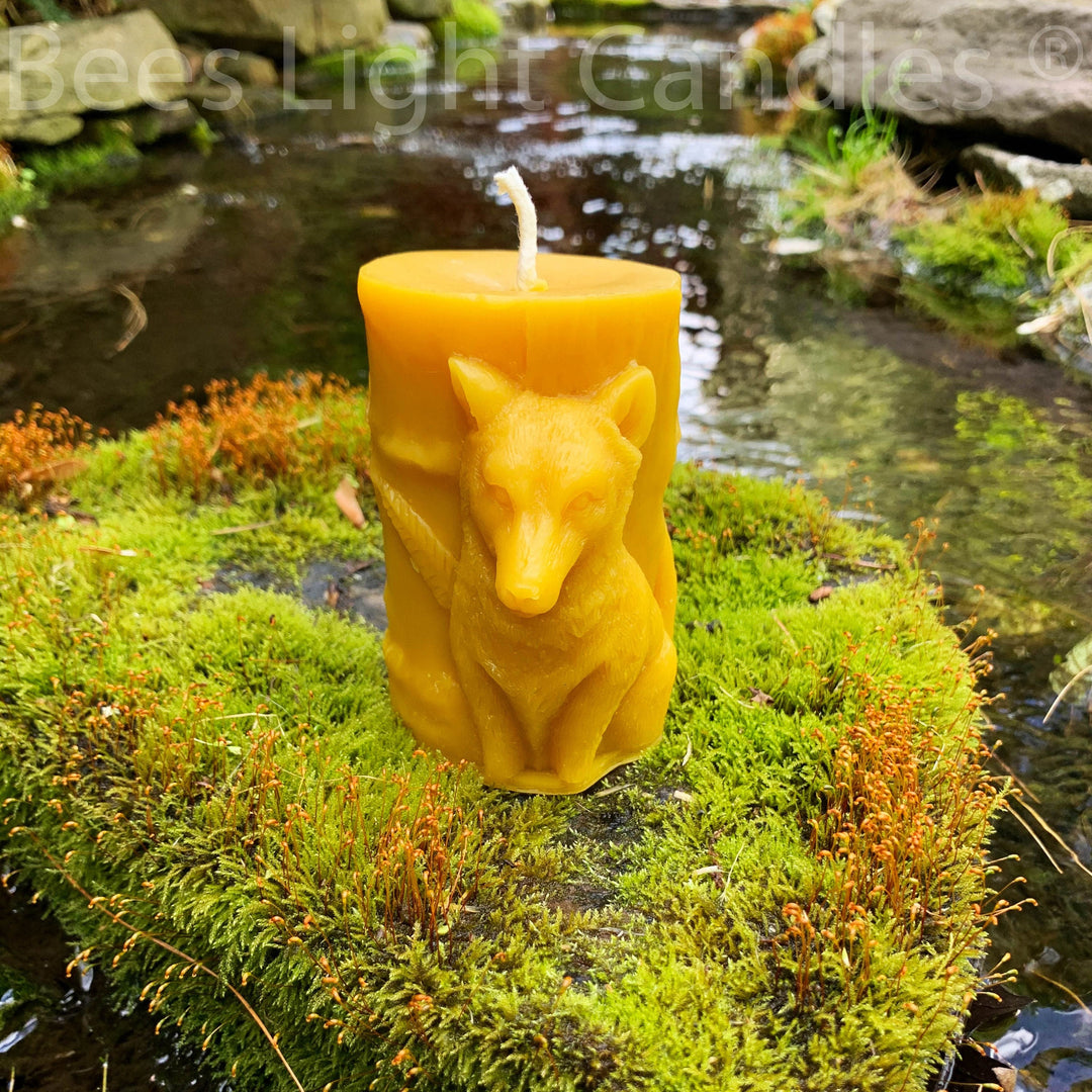 Wolf Beeswax Pillar Candle