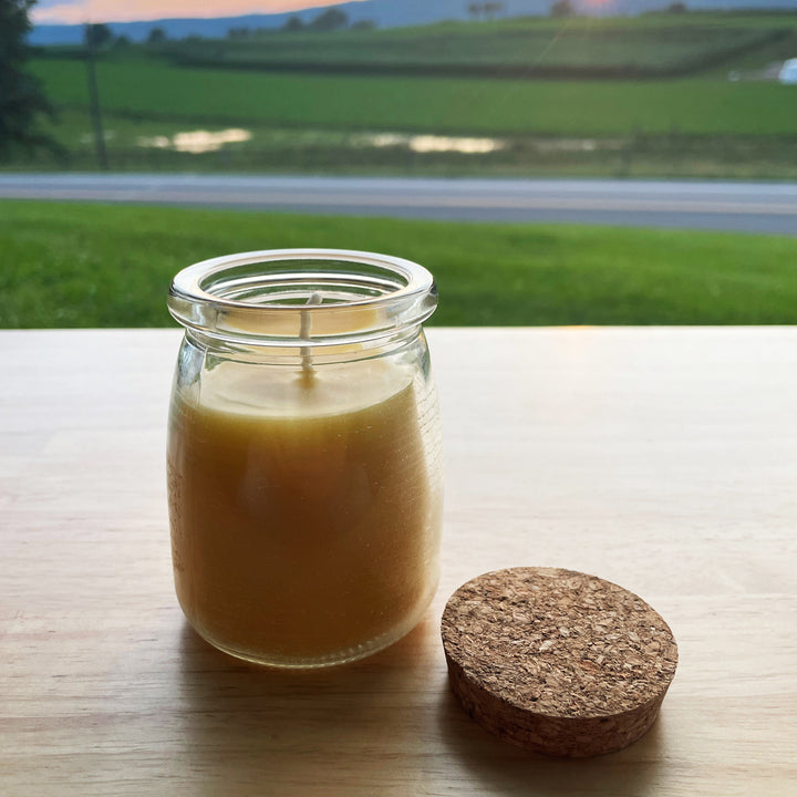 Large Cork Top Glass Jar Beeswax Candle