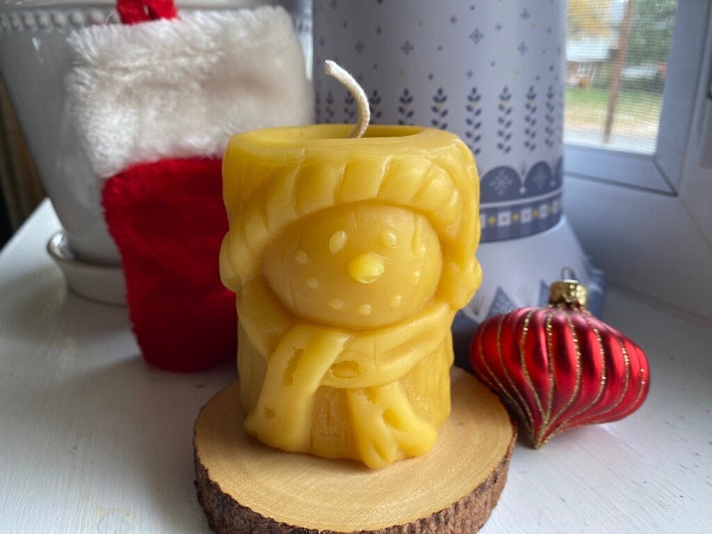 Snowman Beeswax Pillar Candle