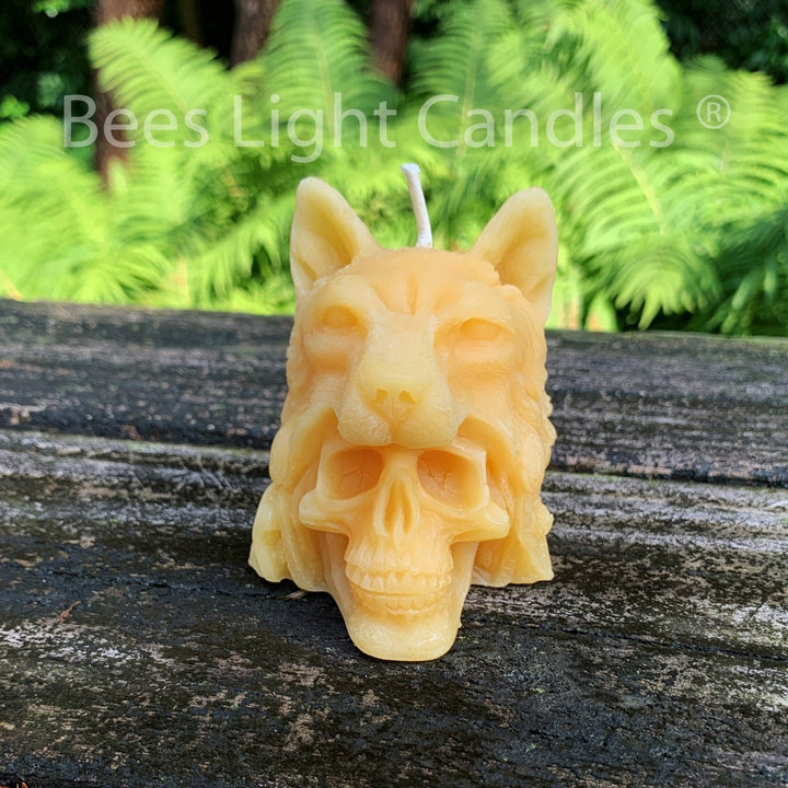 Indian Chief Skull Wolf Candle 100% Natural Beeswax | Native American | Bees Wax Candles | Ritual | Spiritual | Skull | Wolves | Animal Gift - Bees Light Candles