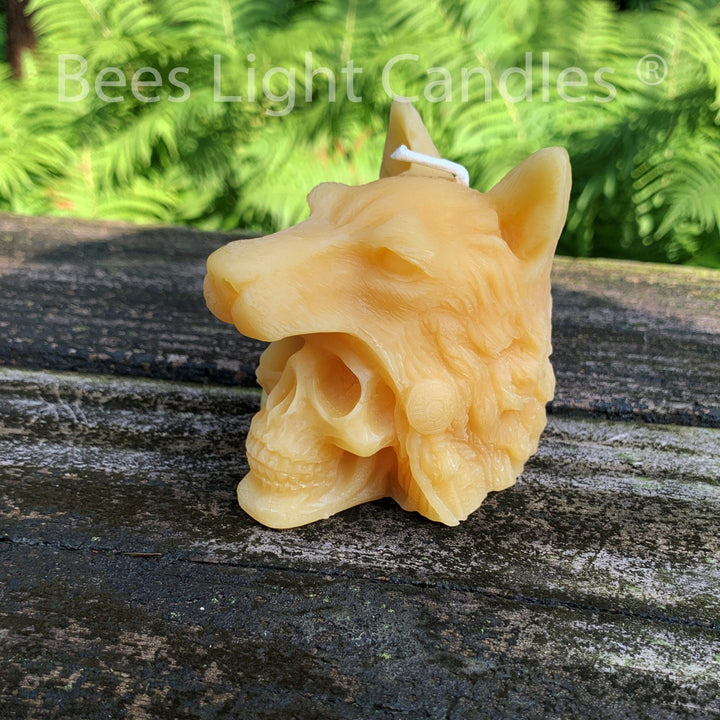 Indian Chief Skull Wolf Candle 100% Natural Beeswax | Native American | Bees Wax Candles | Ritual | Spiritual | Skull | Wolves | Animal Gift - Bees Light Candles