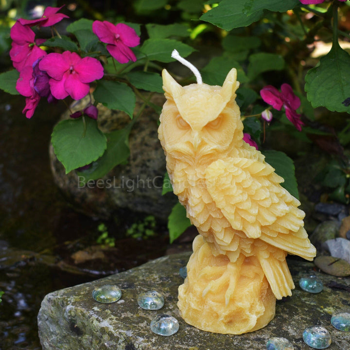 Large Owl Beeswax Candle 100% All Natural Bees Wax | Candles Handcrafted in USA | Purifying Candles | Clean Burning | 6.50" Owls 16.5cm High - Bees Light Candles