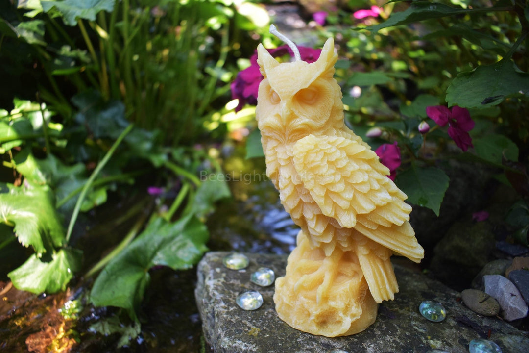 Large Owl Beeswax Candle 100% All Natural Bees Wax | Candles Handcrafted in USA | Purifying Candles | Clean Burning | 6.50" Owls 16.5cm High - Bees Light Candles