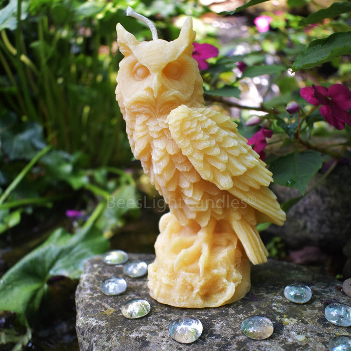 Large Owl Beeswax Candle 100% All Natural Bees Wax | Candles Handcrafted in USA | Purifying Candles | Clean Burning | 6.50" Owls 16.5cm High - Bees Light Candles