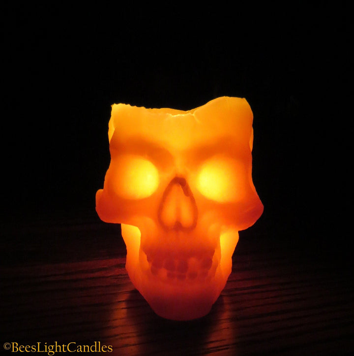 Large Skull Candle 100% Natural Beeswax - Glows in the Dark | Halloween | Horror Dark & Scary | Human Skull | Frightening | Handmade in USA - Bees Light Candles