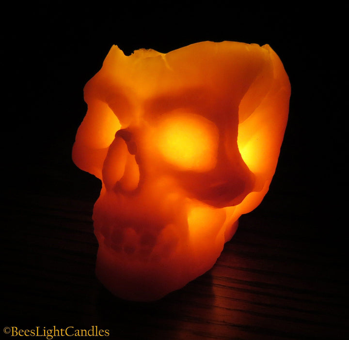 Large Skull Candle 100% Natural Beeswax - Glows in the Dark | Halloween | Horror Dark & Scary | Human Skull | Frightening | Handmade in USA - Bees Light Candles