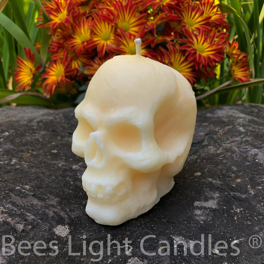 Large Skull Candle 100% Natural Beeswax - Glows in the Dark | Halloween | Horror Dark & Scary | Human Skull | Frightening | Handmade in USA - Bees Light Candles