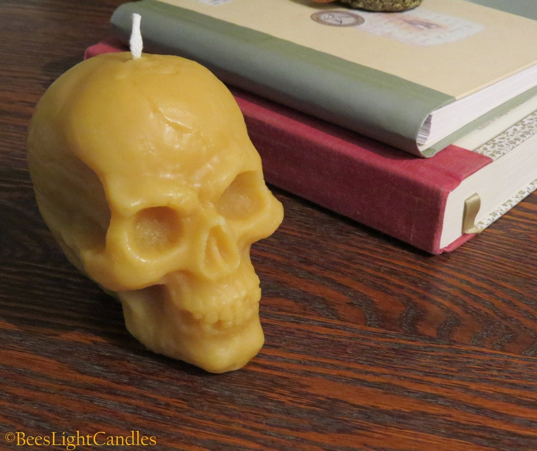 Large Skull Candle 100% Natural Beeswax - Glows in the Dark | Halloween | Horror Dark & Scary | Human Skull | Frightening | Handmade in USA - Bees Light Candles