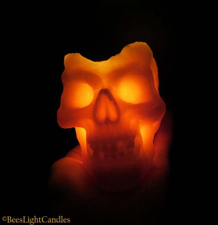 Large Skull Candle 100% Natural Beeswax - Glows in the Dark | Halloween | Horror Dark & Scary | Human Skull | Frightening | Handmade in USA - Bees Light Candles