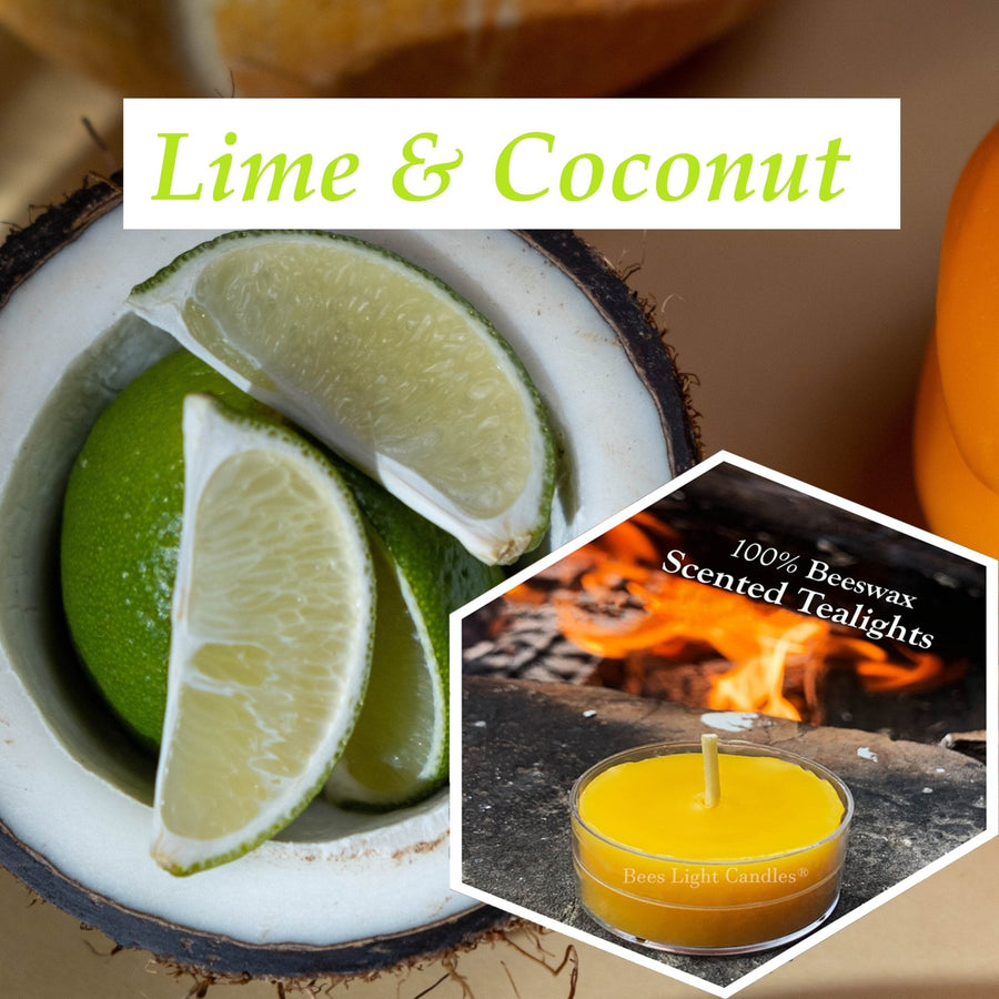 Lime & Coconut Scented Beeswax Tealights | Made with 100% All Natural Beeswax | Fresh Citrus | Beach | Tiki Bar | Lime in Da Coconut Summer - Bees Light Candles