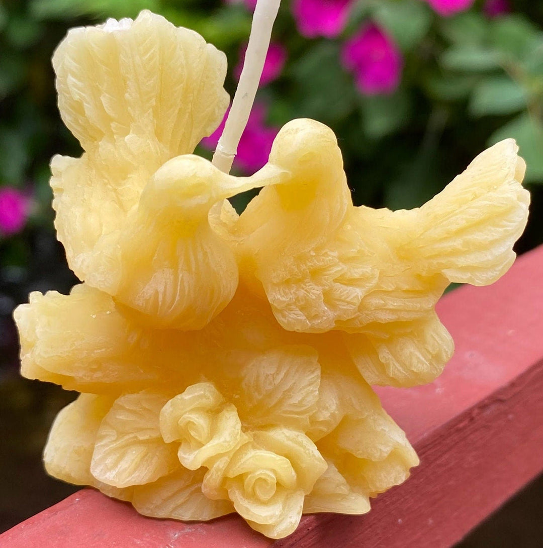 Love Birds Beeswax Candle | 100% All Natural Bees Wax Candles | Honey Aroma | Cotton Wicks | Doves | Birds on a Perch | Animals | USA New! - Bees Light Candles