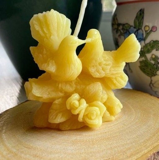 Love Birds Beeswax Candle | 100% All Natural Bees Wax Candles | Honey Aroma | Cotton Wicks | Doves | Birds on a Perch | Animals | USA New! - Bees Light Candles