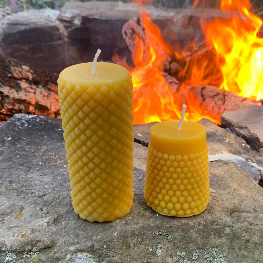 Modern Beeswax Pillar Candle Set | Bubbly & Diamond Candles | Handmade in USA with 100% Natural Bees Wax | Large Gift | Long Burning Yellow - Bees Light Candles