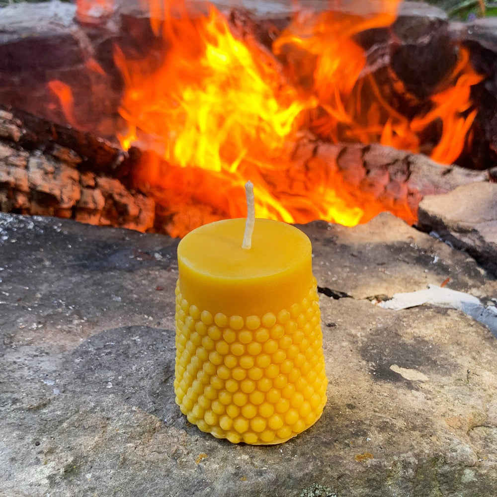 Modern Beeswax Pillar Candle Set | Bubbly & Diamond Candles | Handmade in USA with 100% Natural Bees Wax | Large Gift | Long Burning Yellow - Bees Light Candles