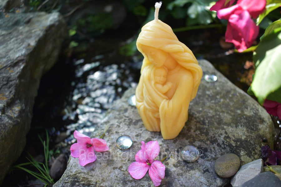 Mother with Child BEESWAX Candle | 100% All Natural Pure Bees Wax | Woman holding Baby | Lady | Girl Infant | Nursing | Newborn | Boy | Girl - Bees Light Candles